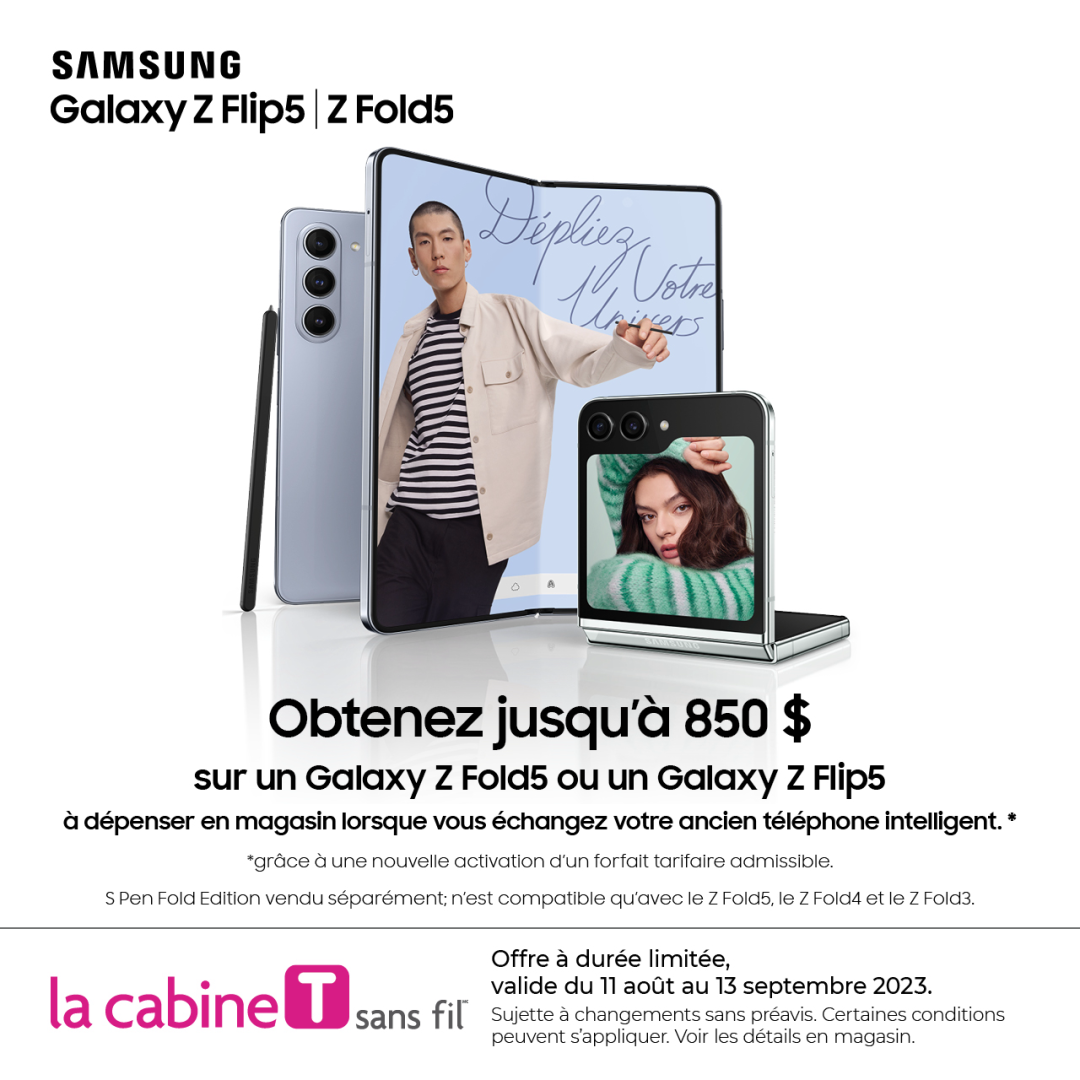 Obtenez jusqu’à 850 $ sur un Samsung Galaxy Z Fold5 ou un Galaxy Z Flip5 icon