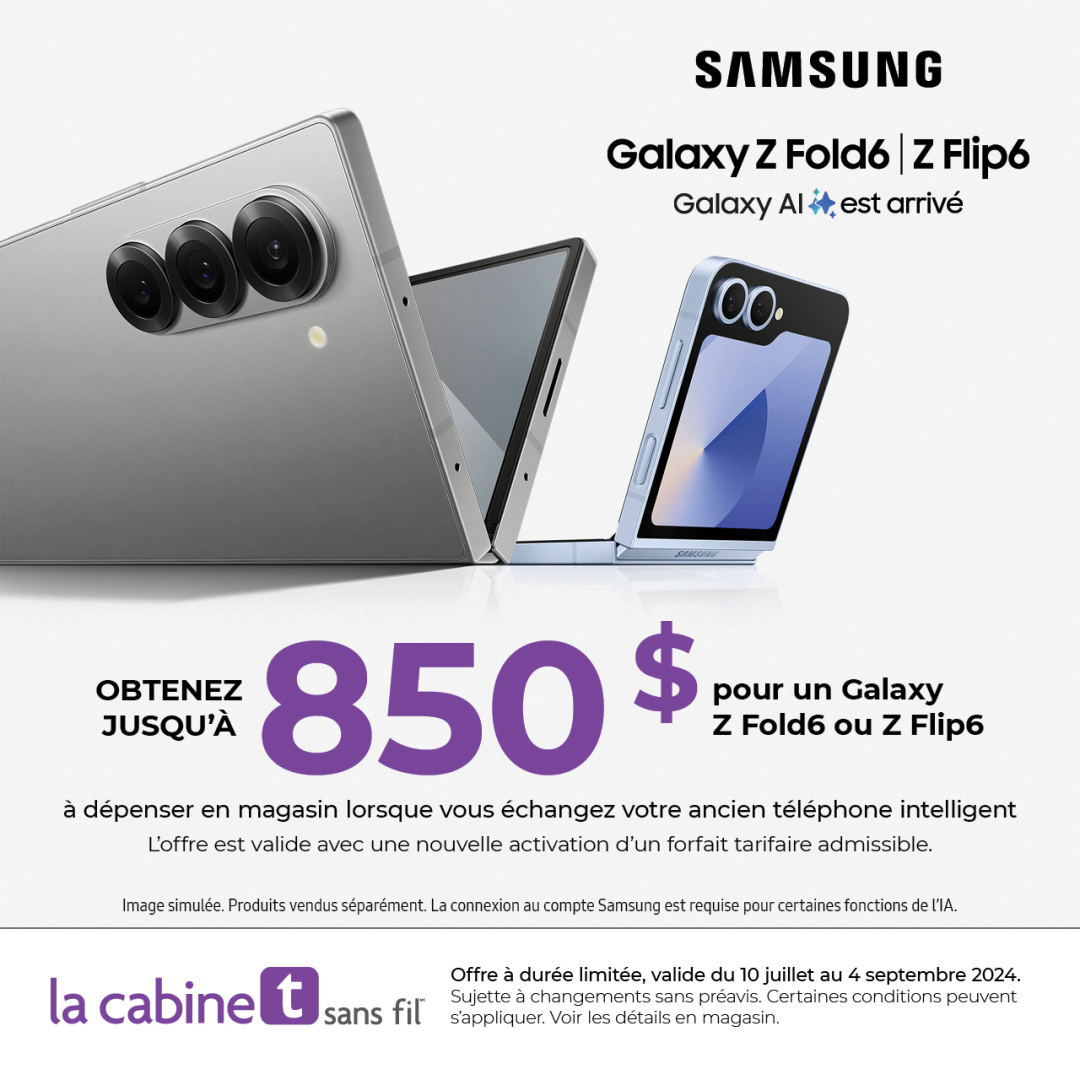 Obtenez jusqu’à 850 $ pour un Galaxy Z Fold6 ou Z Flip6 à dépenser en magasin icon